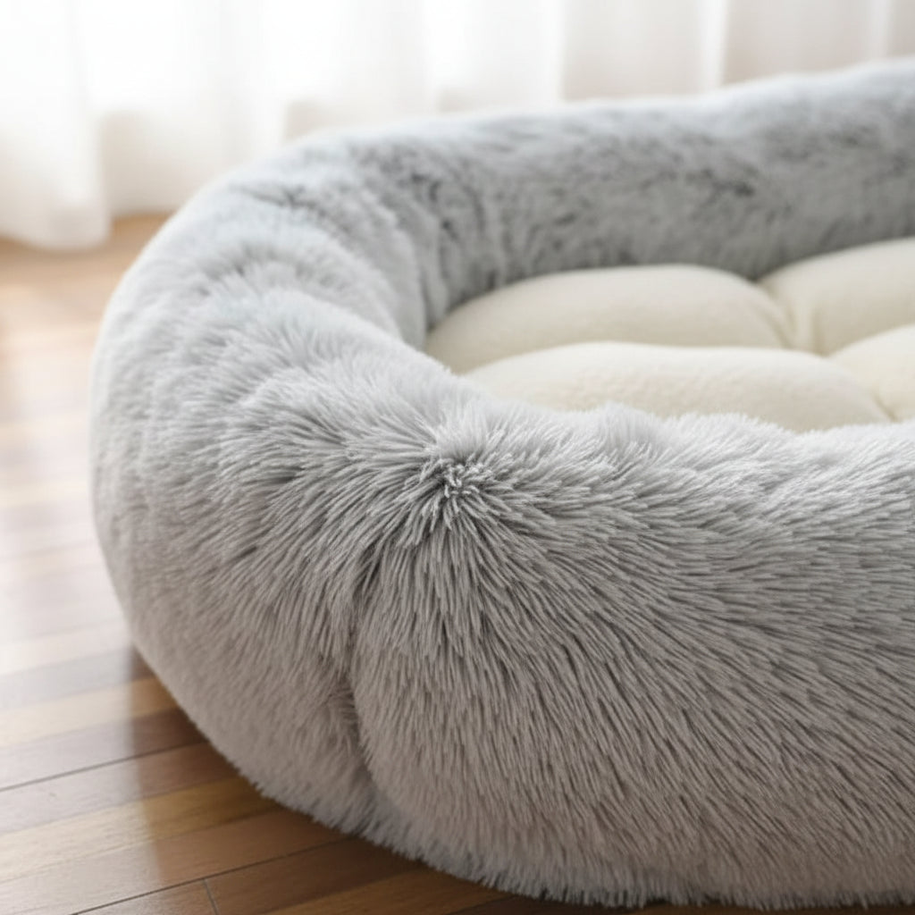 Plush oversized dog bed with supportive cushioned sleeping surface