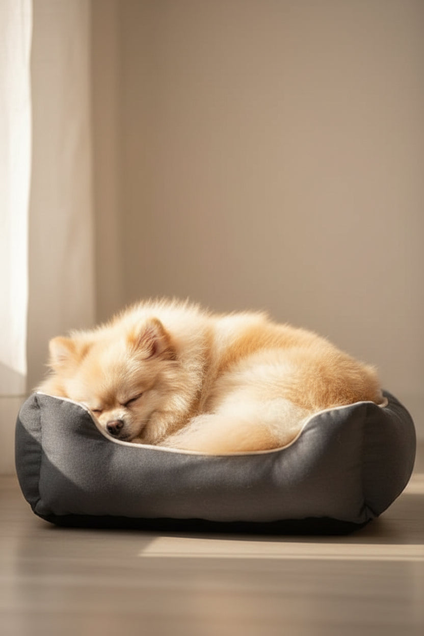 Sofa-style fleece bed for cats and small dogs to curl up