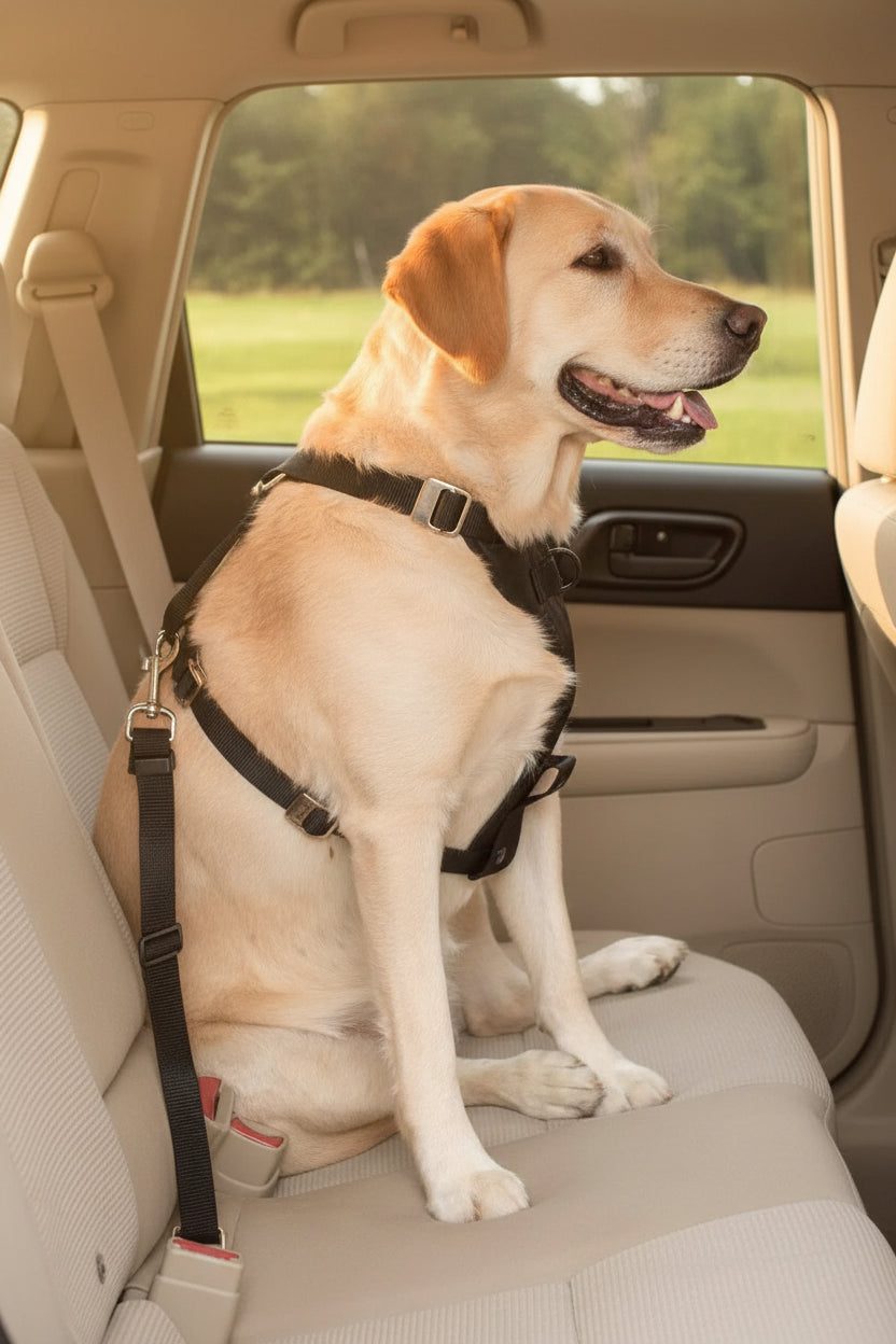 Two-pack dog seat belt tethers for attachment to a body harness