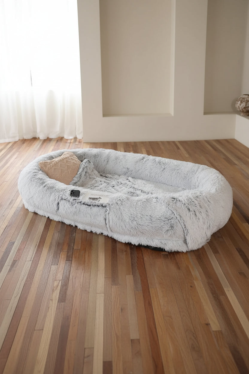Oversized faux-fur orthopedic dog lounger for large breeds