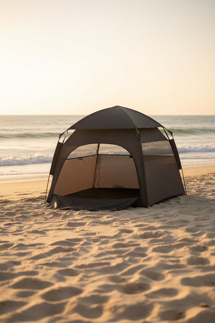 Charcoal pop-up outdoor dog tent with mesh ventilation panels
