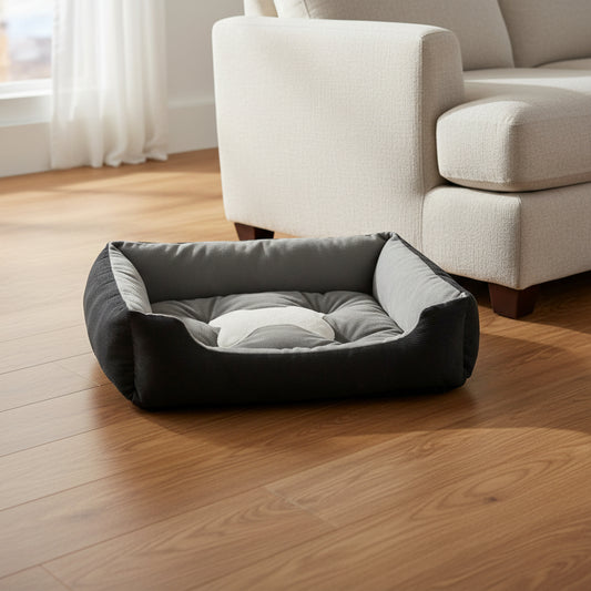 Cream fleece bolster pet bed with soft raised sides
