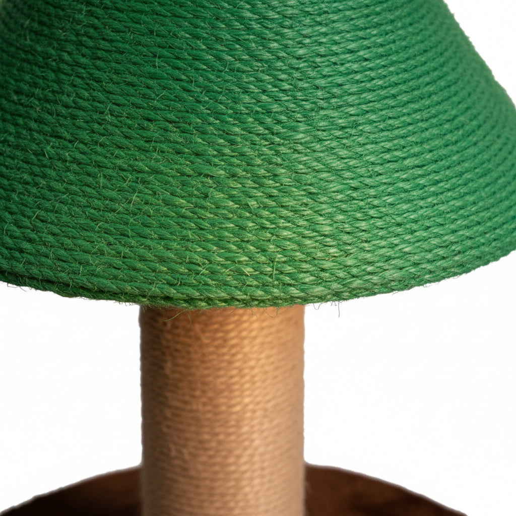Cat using a tall tree-shaped sisal scratcher with fleece-covered base