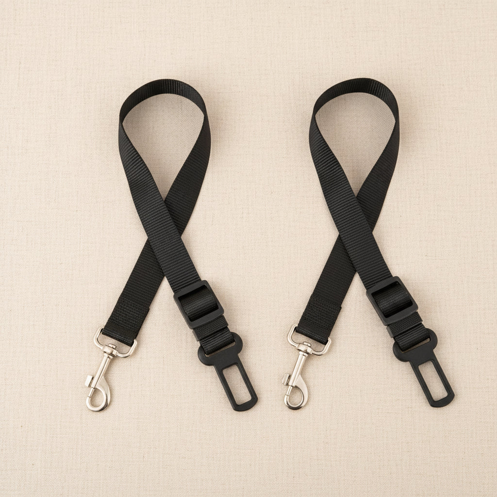 Black adjustable dog car safety belt with swivel carabiner