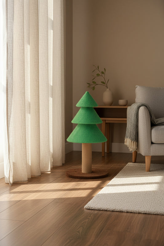 Natural sisal tree cat scratcher with three tiered scratching surfaces