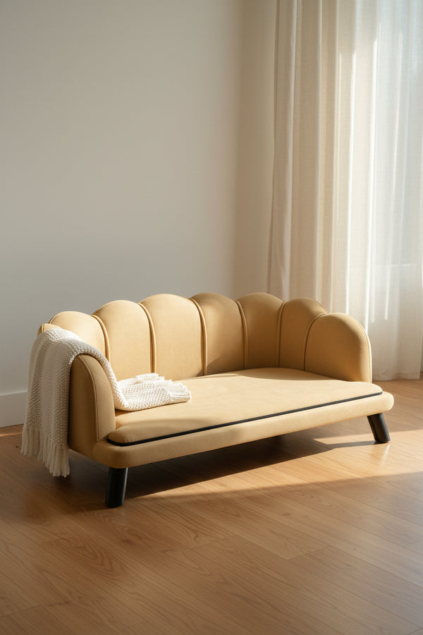 Art Deco Velvet Pet Sofa | Scalloped Dog Couch