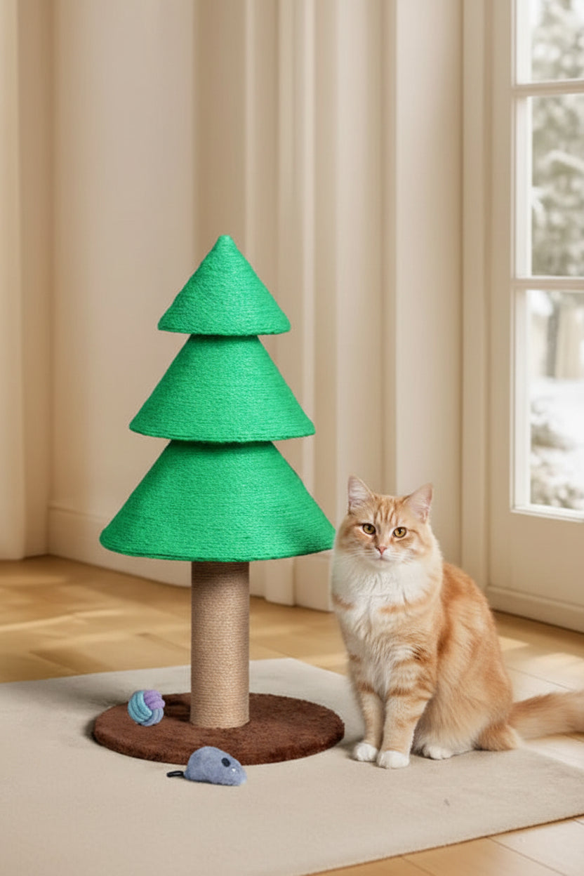 Thirty-one-inch botanical cat scratching post with wide round base