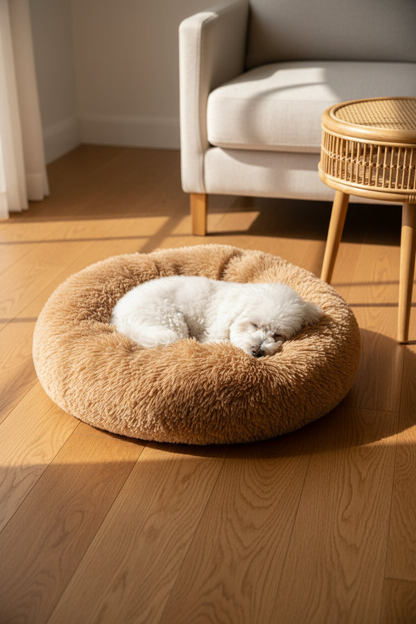 Plush Calming Donut Bed for Cats & Small Dogs | Raised Rim