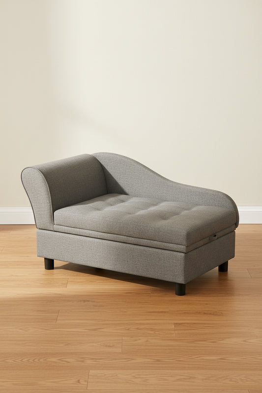 Gray faux-linen pet sofa bed with hidden under-seat storage