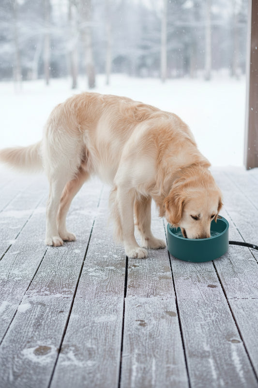 Deep green thermostatic heated water bowl for dogs and cats